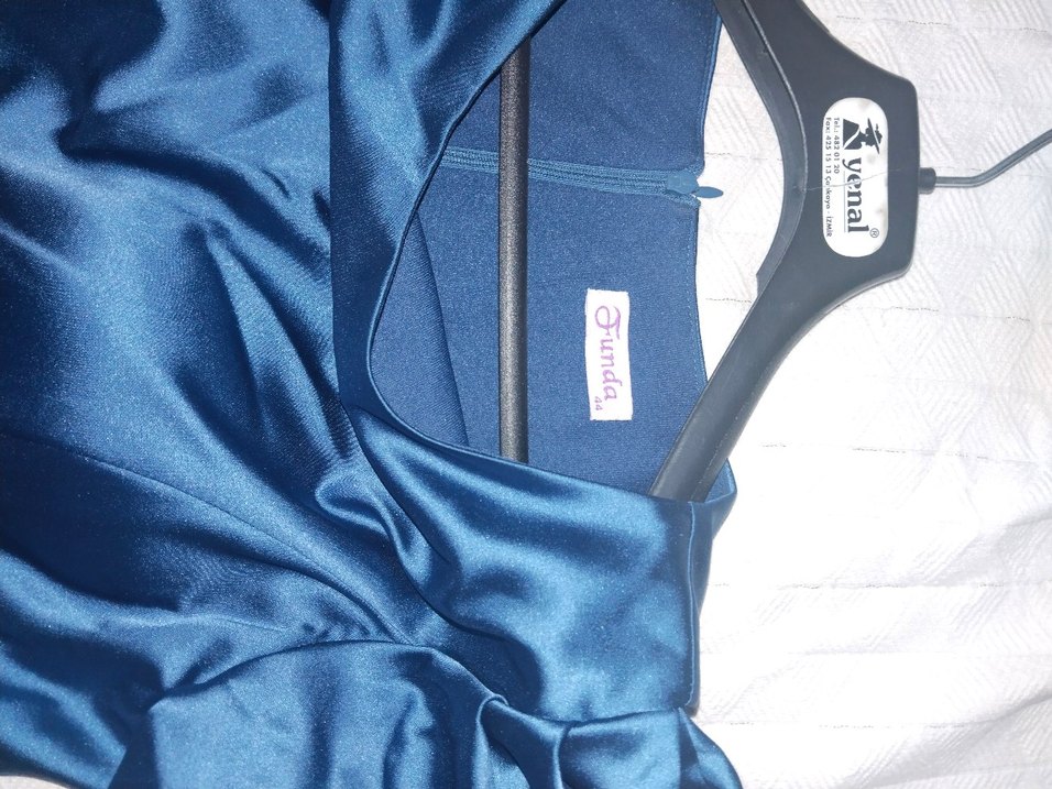 Parlak Mavi Drapeli Uzun Abiye Elbise - Görsel 5