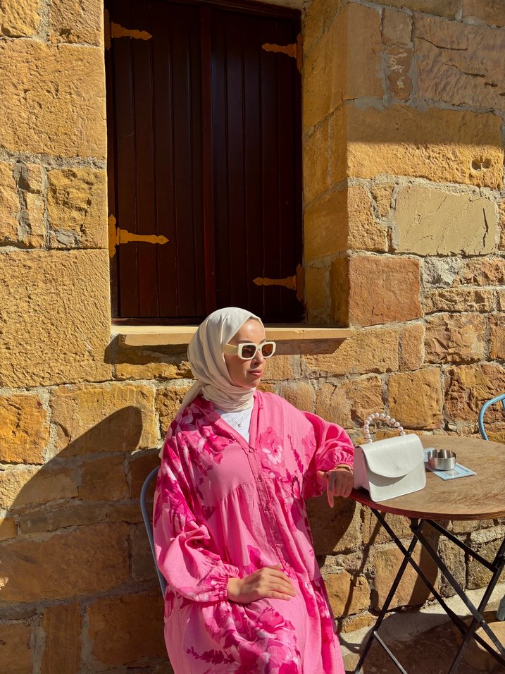 Pembe Salaş Bağlamalı Uzun Elbise - Görsel 3