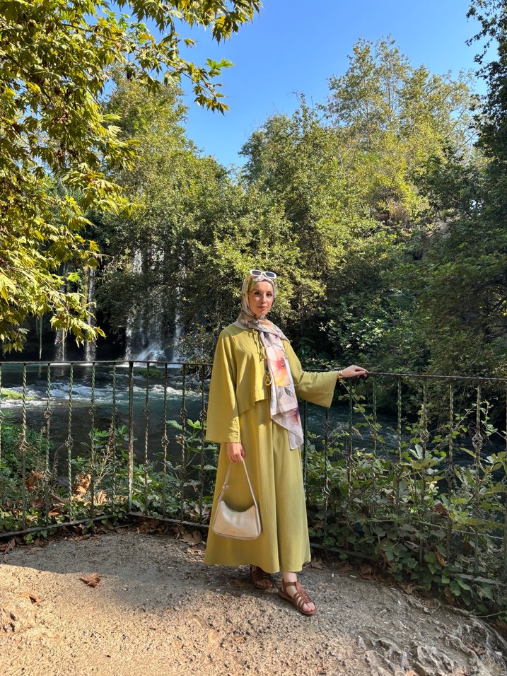 Bohem Tarzı Uzun Haki Elbise - Görsel 2