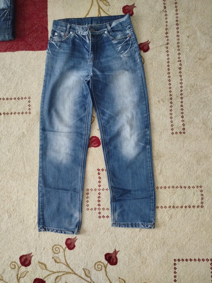 Gri Mavi Düğmeli Rahat Kesim Jean - Görsel 2