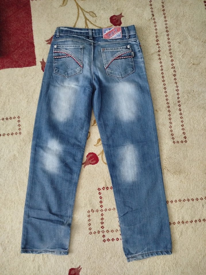 Gri Mavi Düğmeli Rahat Kesim Jean - Görsel 3