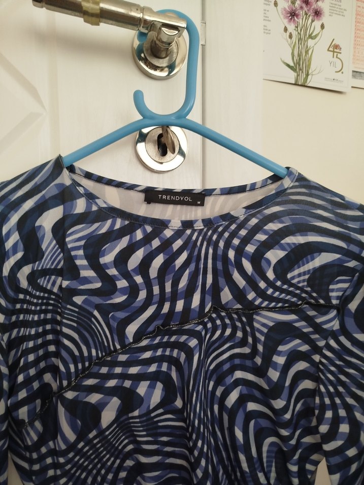 Mavi Gri Tie-Dye Uzun Kollu Elbise - Görsel 4