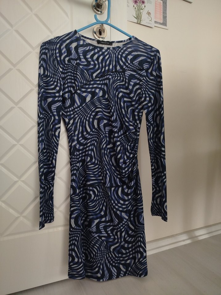 Mavi Gri Tie-Dye Uzun Kollu Elbise - Görsel 2