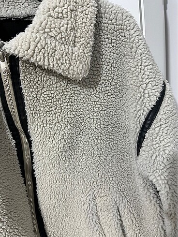 m Beden Bej peluş mont oversize