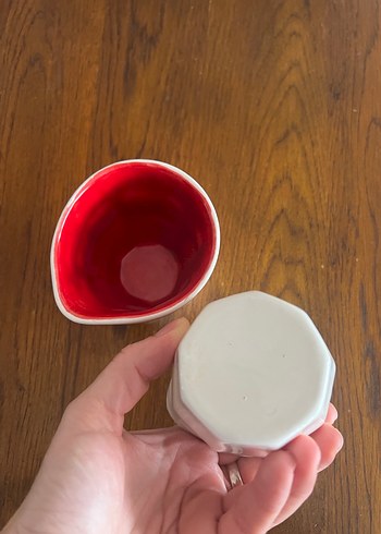 El yapımı seramik Ekru &  Kırmızı Seramik Fincan Seti - Görsel 3