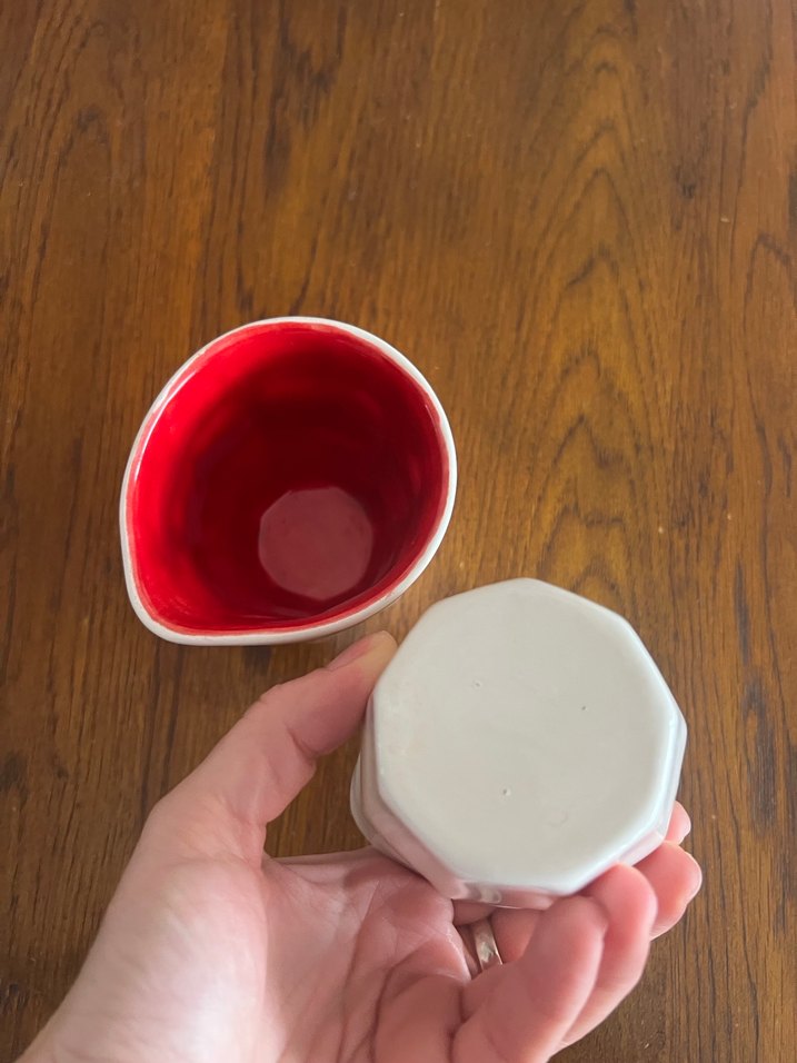 El yapımı seramik Ekru &  Kırmızı Seramik Fincan Seti - Görsel 3