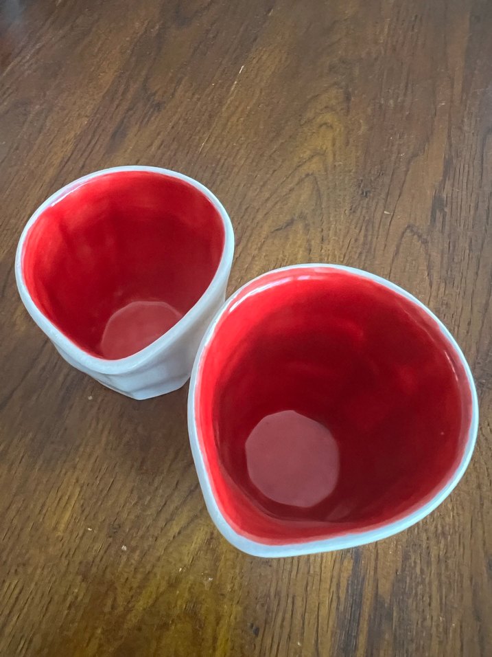 El yapımı seramik Ekru &  Kırmızı Seramik Fincan Seti - Görsel 2