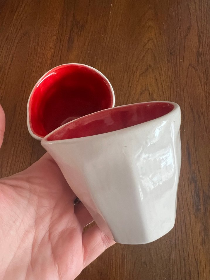 El yapımı seramik Ekru &  Kırmızı Seramik Fincan Seti - Görsel 4