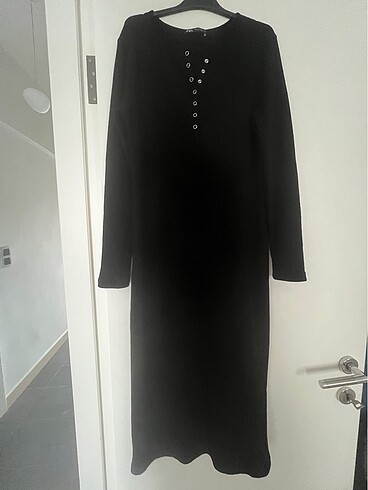 Zar Fitilli Bedene Oturan Örgü Siyah Elbise - XL