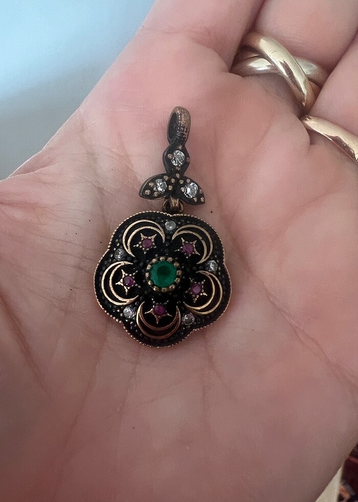 925 ayar gümüş yarı değerli taş kaplı kolye ucu - Görsel 2