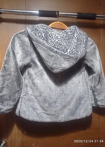 Gri Kapüşonlu Uzun Kollu cocuk Ceket - Görsel 2