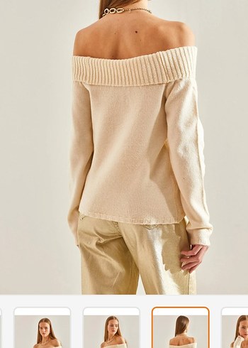 Ekru Madonna Yaka Triko Salaş Kazak - Görsel 3