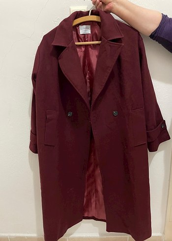 Bordo Süet Midi Maternity Kaban - Görsel 2