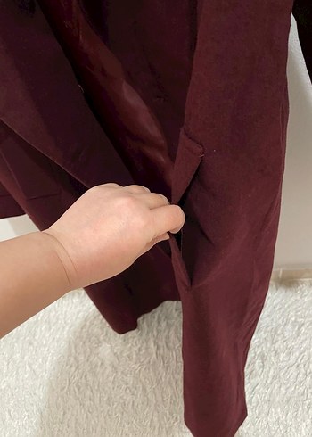 Bordo Süet Midi Maternity Kaban - Görsel 6