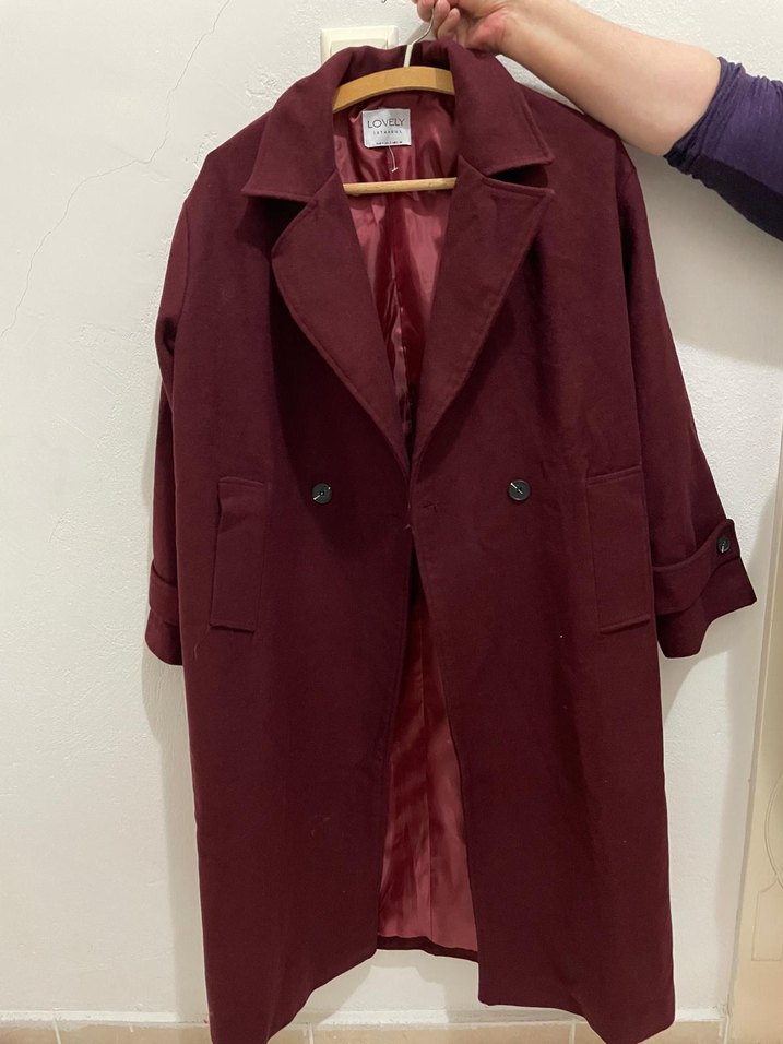 Bordo Süet Midi Maternity Kaban - Görsel 2