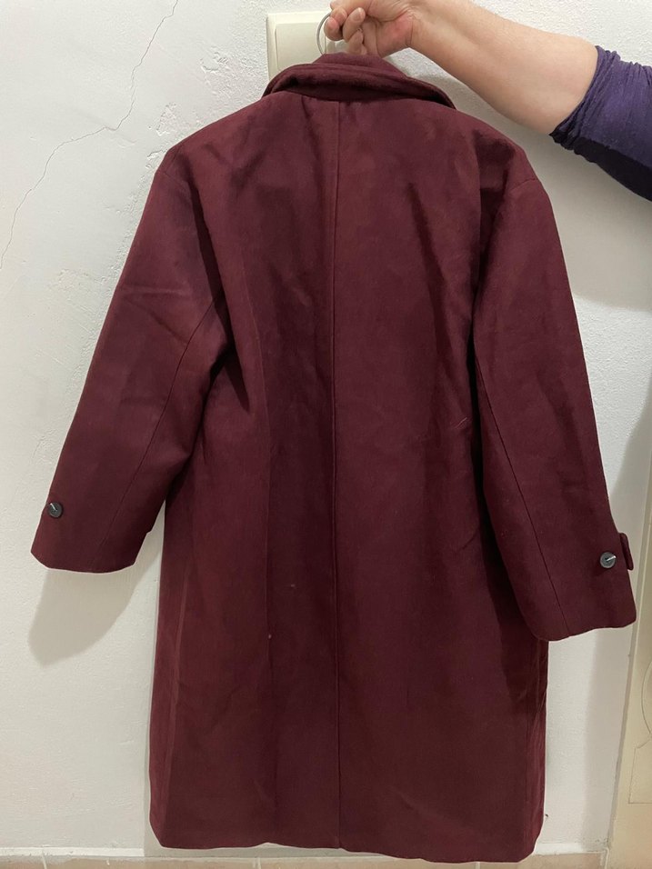 Bordo Süet Midi Maternity Kaban - Görsel 3