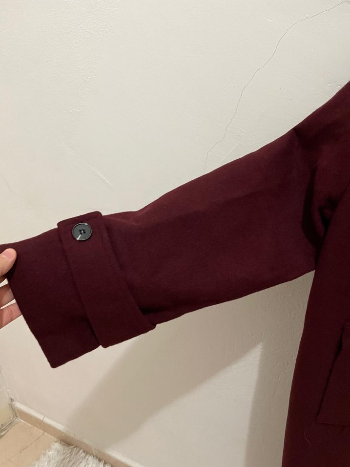 Bordo Süet Midi Maternity Kaban - Görsel 4