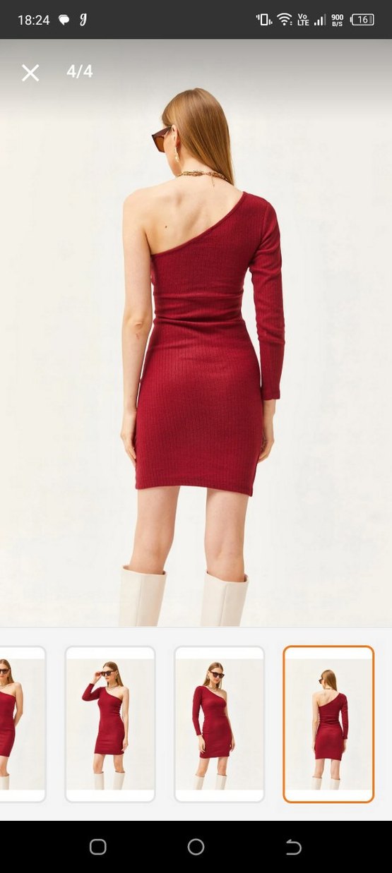 Bordo Tek Kollu Midi Örme Elbise - Görsel 4