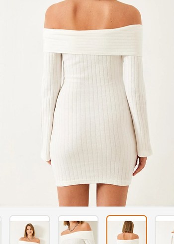 Beyaz triko Mini elbise - Görsel 4