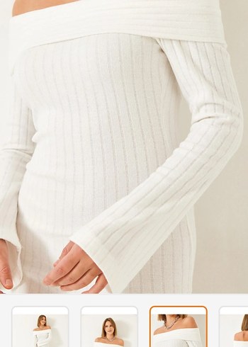 Beyaz triko Mini elbise - Görsel 3