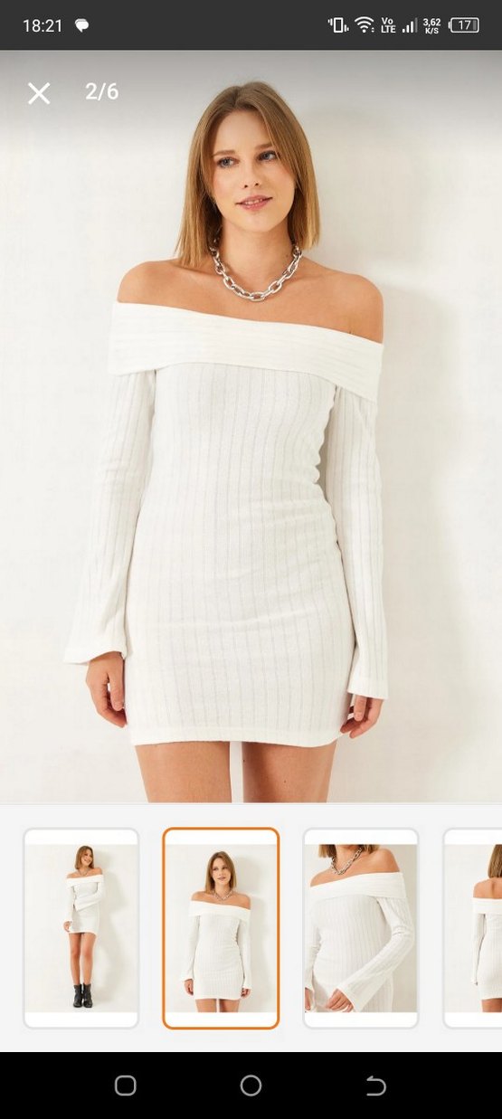 Beyaz triko Mini elbise - Görsel 2