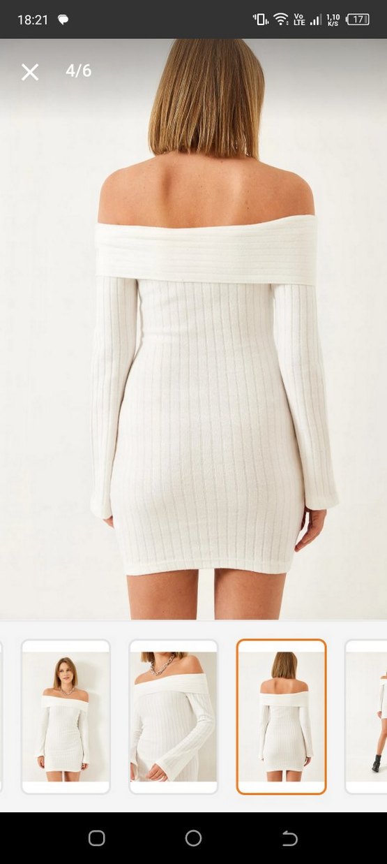 Beyaz triko Mini elbise - Görsel 4