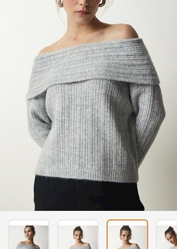 Gri Madonna Yaka triko kazak - Görsel 3