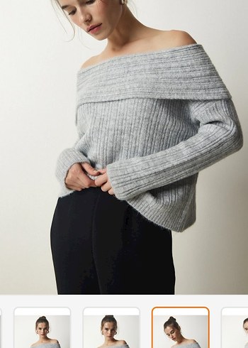 Gri Madonna Yaka triko kazak - Görsel 4