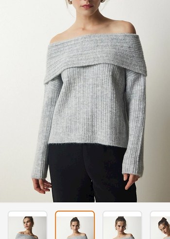 Gri Madonna Yaka triko kazak - Görsel 2