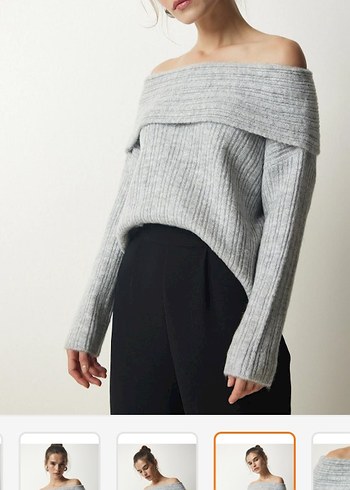 Gri Madonna Yaka triko kazak - Görsel 5