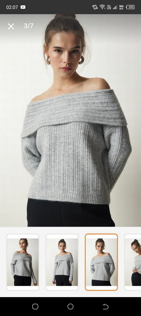 Gri Madonna Yaka triko kazak - Görsel 3