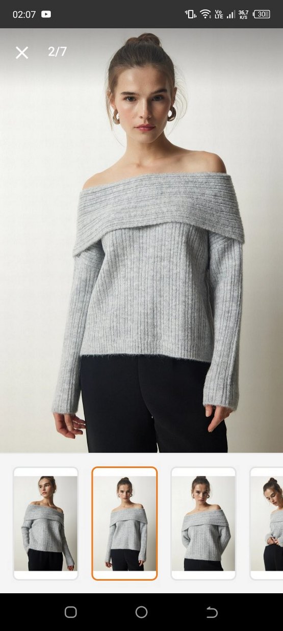 Gri Madonna Yaka triko kazak - Görsel 2