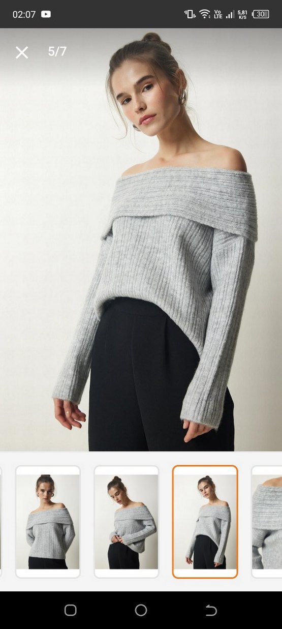 Gri Madonna Yaka triko kazak - Görsel 5