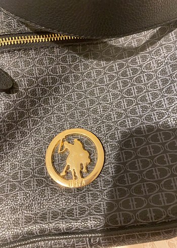 U.S Polo Assn. Kadın Siyah Deri Baskılı Çapraz Çanta