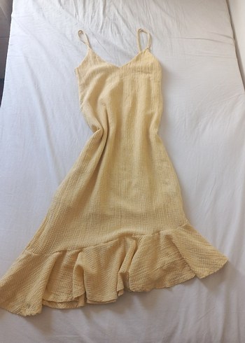 zara butter yellow midi elbise