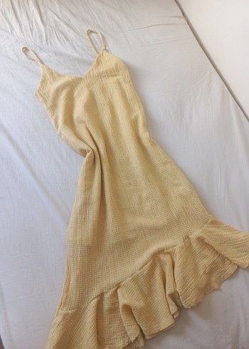 s Beden zara butter yellow midi elbise