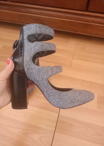 Gri Keçe Stiletto Topuklu Kadın Ayakkabı - Görsel 6