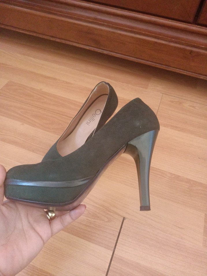 Yeşil Süet Stiletto Topuklu Kadın Ayakkabı - Görsel 3