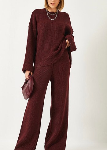 Bordo Kadın Triko Süet Salaş takım - Görsel 6