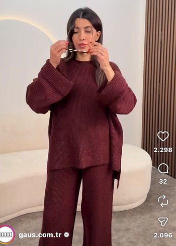 Bordo Kadın Triko Süet Salaş takım - Görsel 2