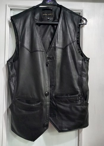 Siyah Deri Erkek Biker Yelek - Görsel 2