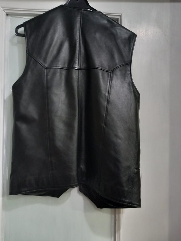 Siyah Deri Erkek Biker Yelek - Görsel 4