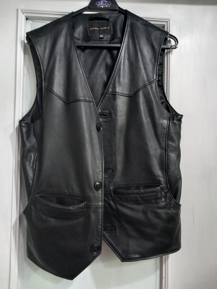 Siyah Deri Erkek Biker Yelek - Görsel 2