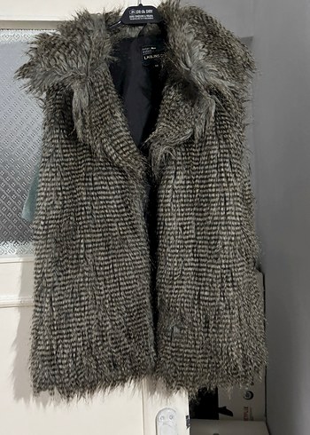 Kahverengi Suni Kürk Detaylı Midi yelek - Görsel 3