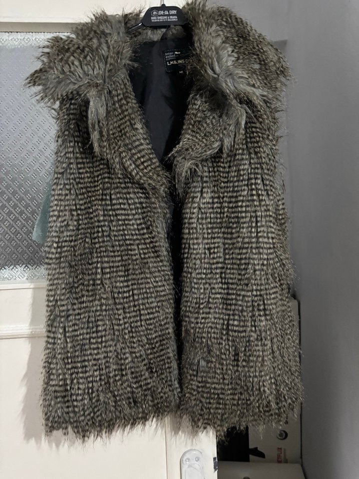 Kahverengi Suni Kürk Detaylı Midi yelek - Görsel 3