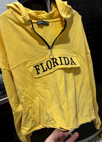 Sarı Kapüşonlu Fermuarlı Kadın Sweatshirt - Görsel 2