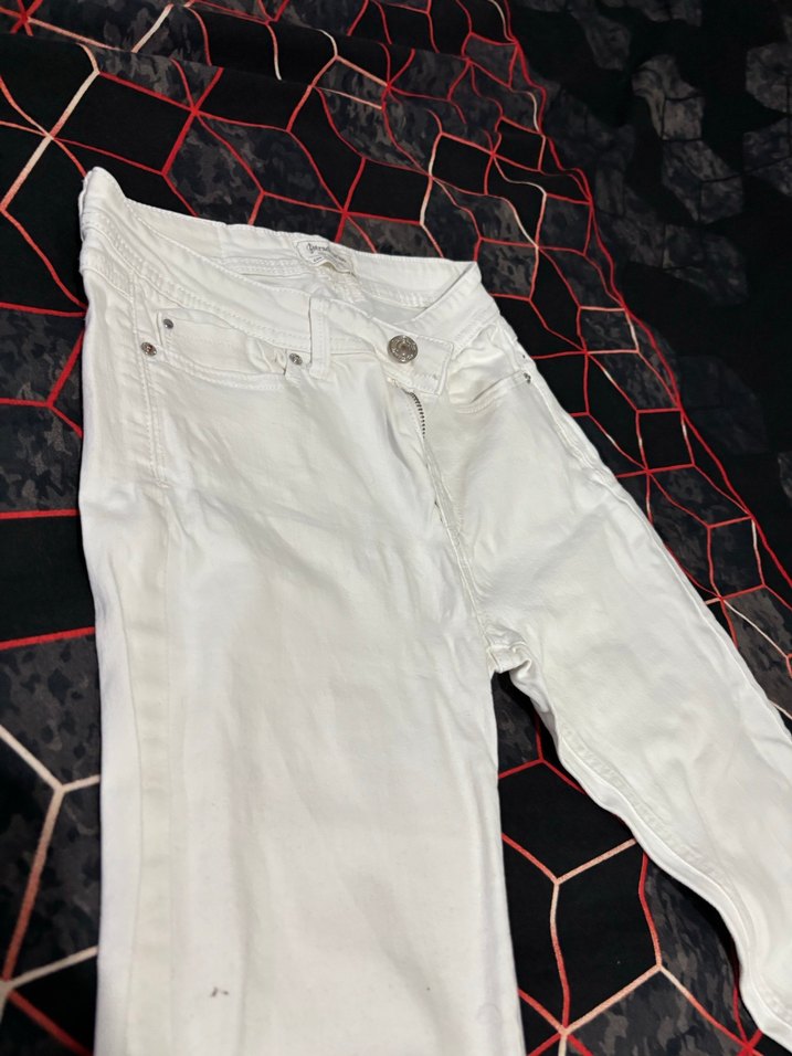 Beyaz Baskılı Kadın Midi Jean - Görsel 2