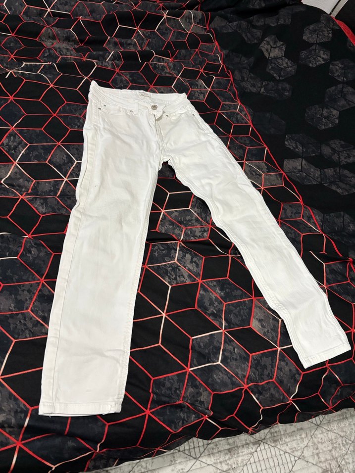 Beyaz Baskılı Kadın Midi Jean - Görsel 3