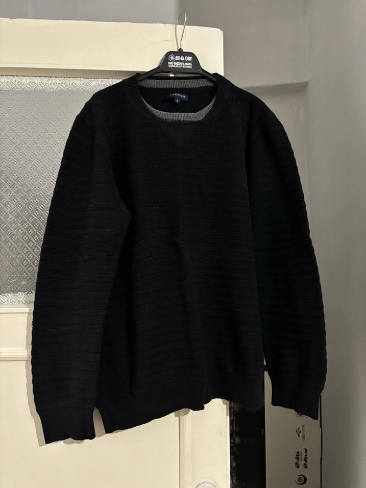 Fabrika Siyah Gri Erkek Triko Kazak - Görsel 2