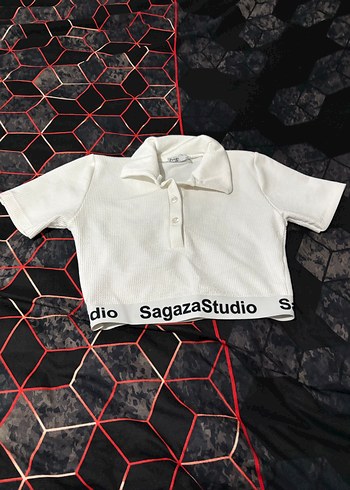 Beyaz Kısa Kollu Yarım Düğmeli crop - Görsel 2